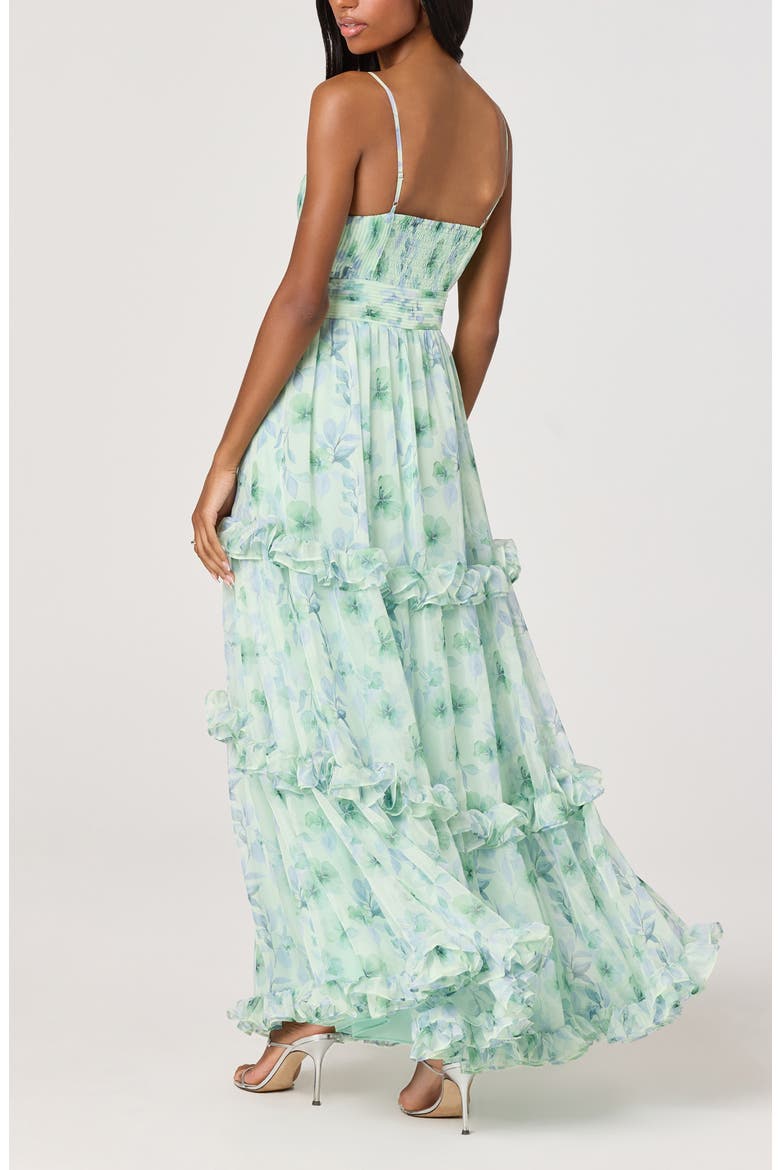 Ayanna Floral Ruffle Trim Maxi Dress, Alternate, color, GREEN FLORAL