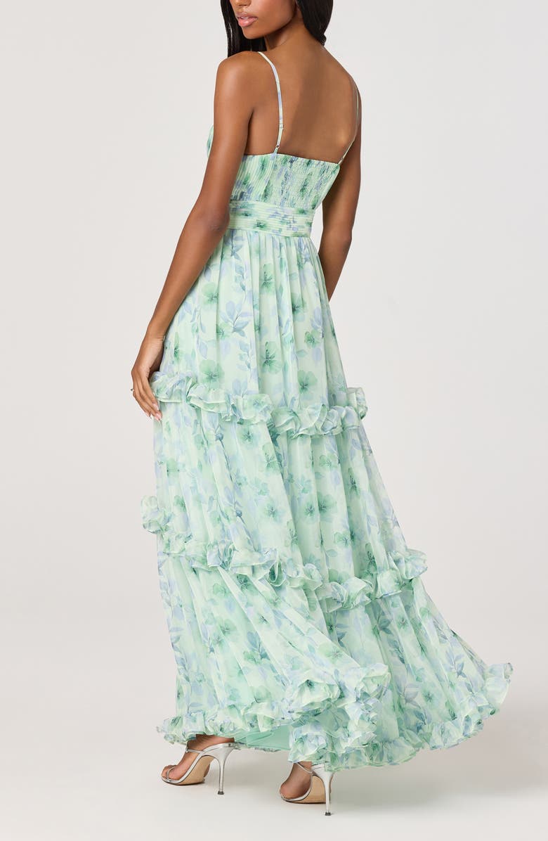 ASTR the Label Ayanna Floral Ruffle Trim Maxi Dress, Alternate, color, Green Floral