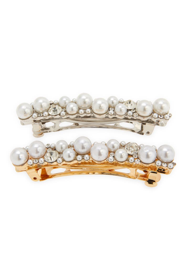 2-Pack Assorted Imitation Pearl Barrettes, Main, color, GOLD/SILVER PEARL