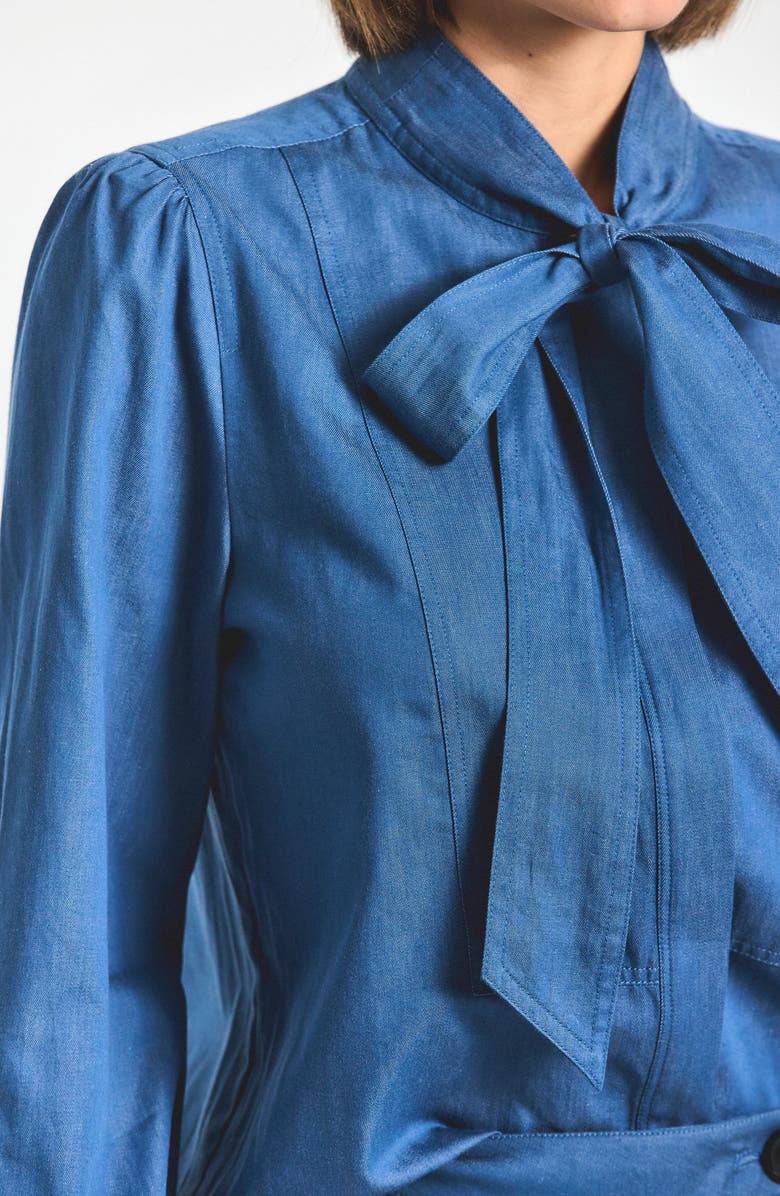 Derek Lam 10 Crosby Majah Tie Neck Long Sleeve Top, Alternate, color, Medium Blue