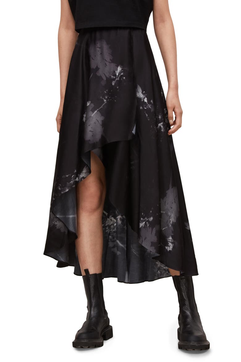 Slvina Ume Floral Midi Skirt, Main, color, BLACK