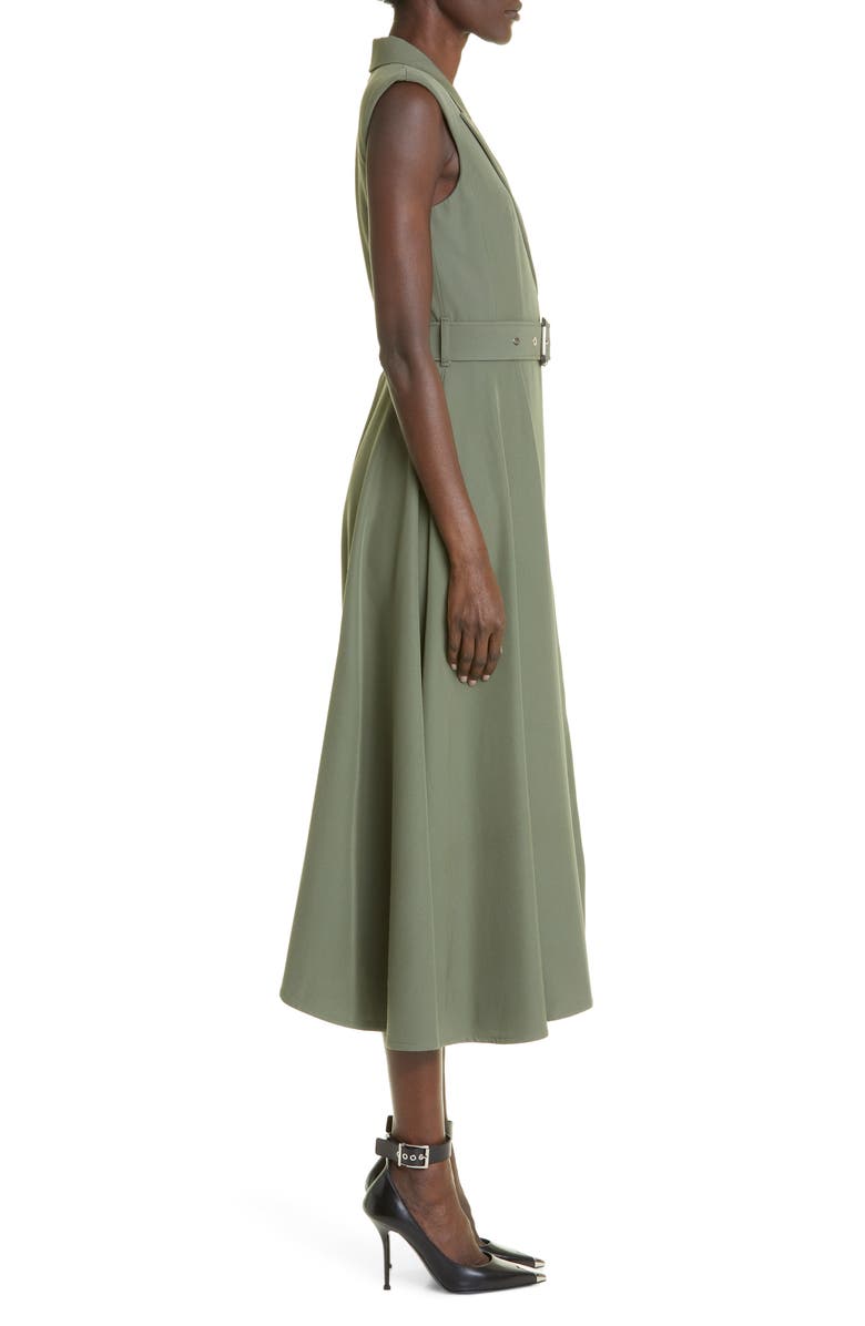 McQueen Asymmetric Drape Sleeveless Wool Blend Midi Dress, Alternate, color, 