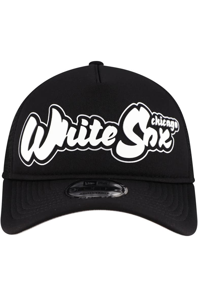Men's New Era Black Chicago White Sox Retro Bold A-Frame Trucker 9FORTY Adjustable Hat, Alternate, color, Black