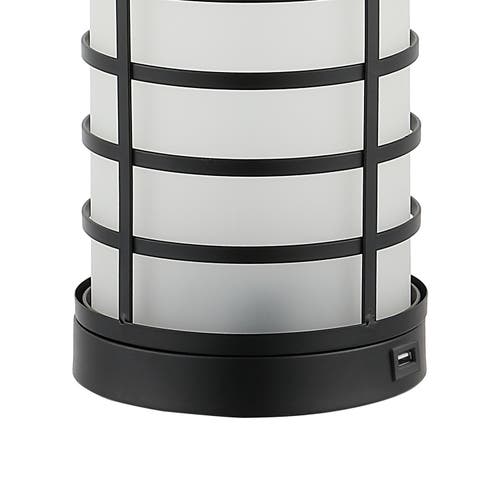 Jonathan Y Jayce 27in Modern Industrial Iron Nightlight Led Table Lamp With Usb Charging Port In Black/white