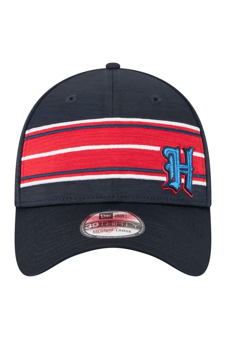 Men's New Era  Navy Houston Texans Stripes 39THIRTY Flex Hat, Alternate, color, Navy