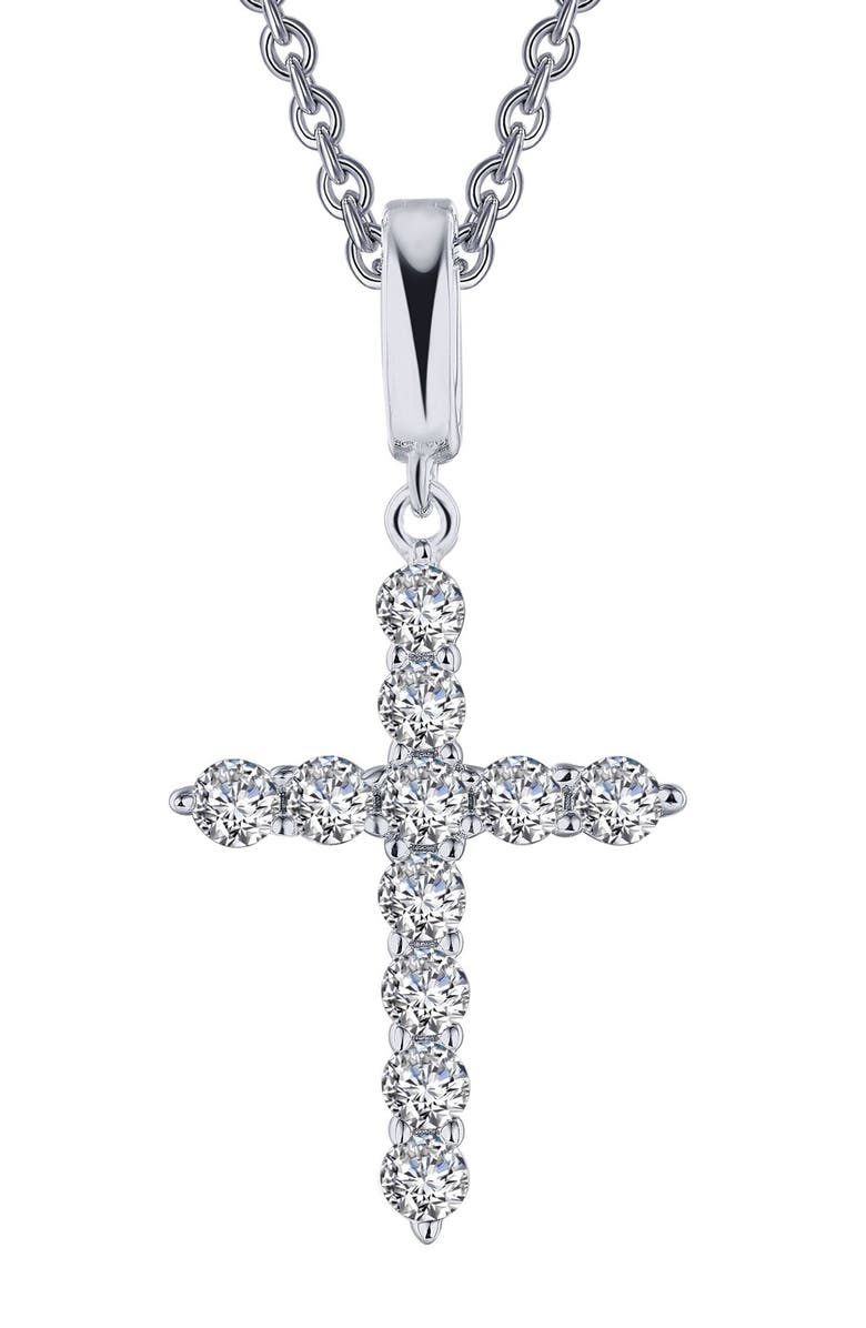 Lafonn Classic Simulated Diamond Cross Pendant Necklace, Main, color, 