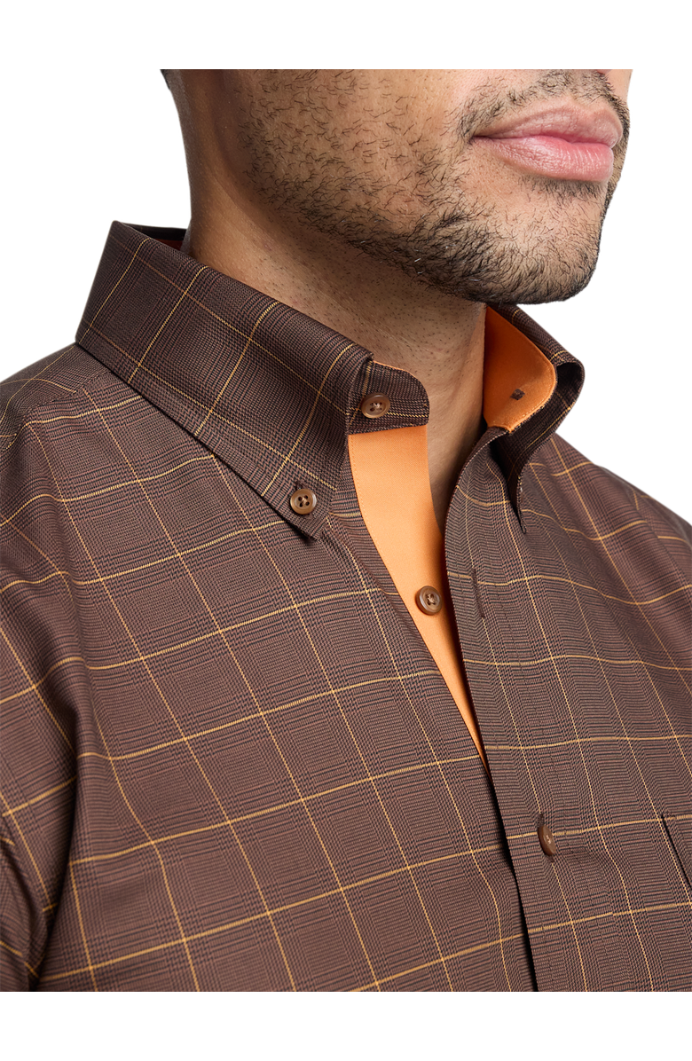 Paul Fredrick Comfort Stretch Non-iron Windowpane Dress Shirt With Contrast Trim, Alternate, color, Brown/Orange