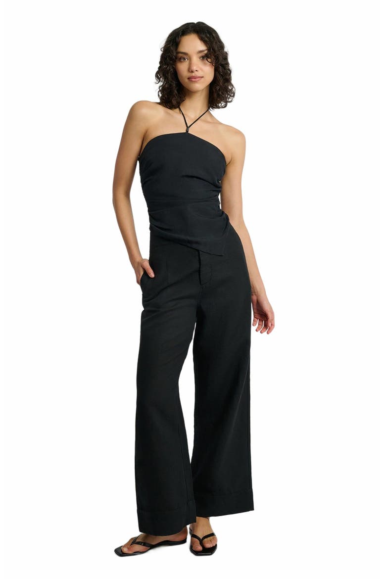 Air Linen Asymmetrical Halter Top, Main, color, BLACK