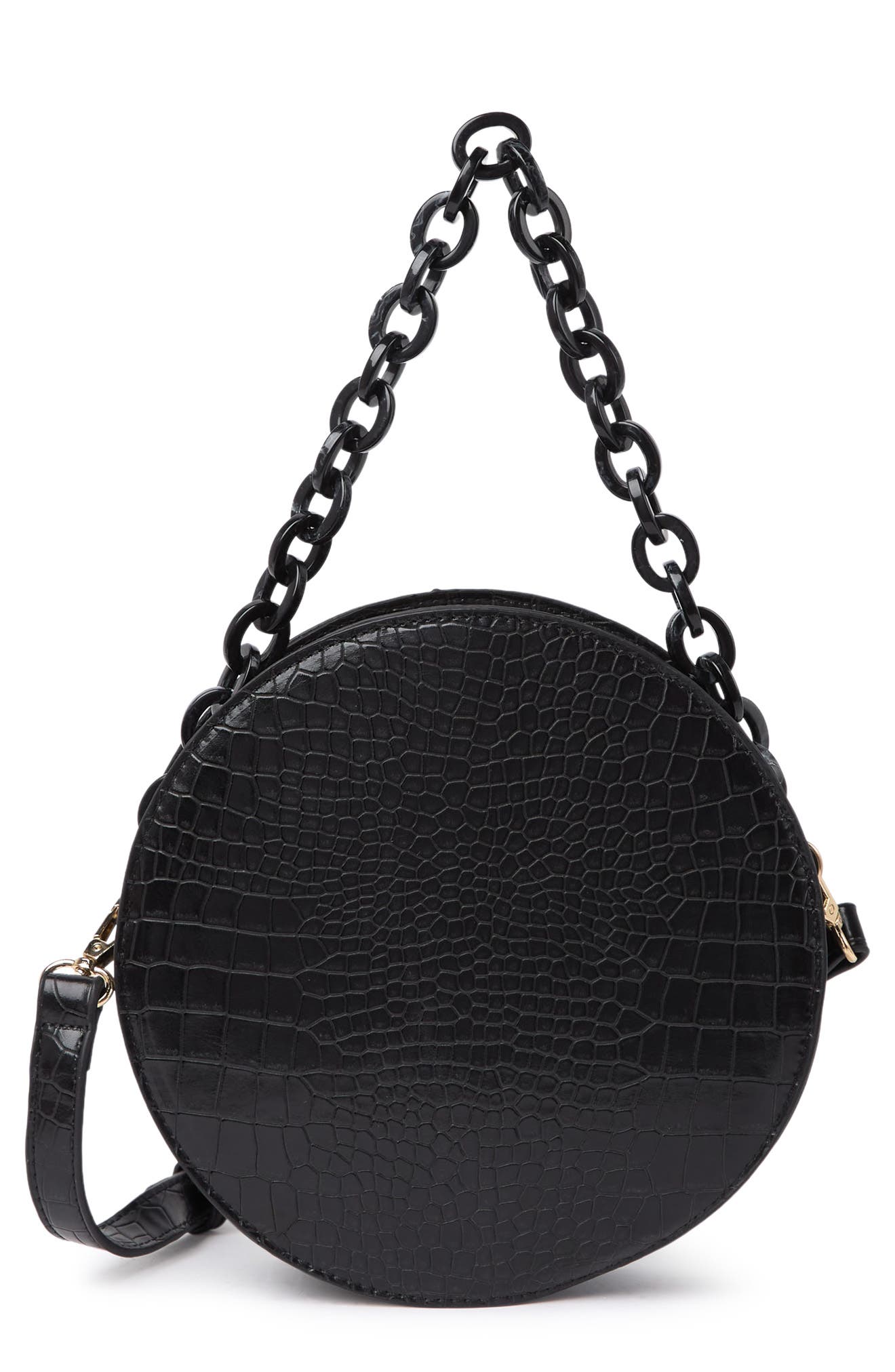 Croc Embossed Faux Leather Circle Bag, Main, color, BLACK