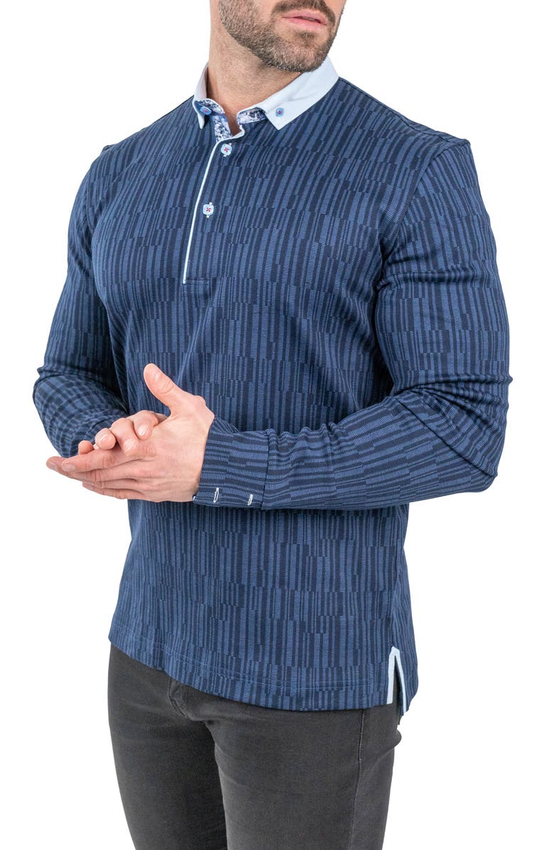 Maceoo Newton Scribbles Long Sleeve Cotton Polo, Alternate, color, 