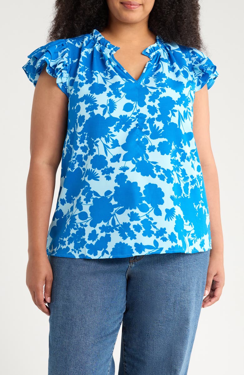 SUGARLIPS Marinelle Belliss Floral Flutter Sleeve Top, Main, color, Royal Blue