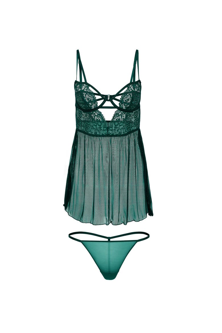 Rae Unlined Babydoll & G-String Set Lingerie, Alternate, color, medium green