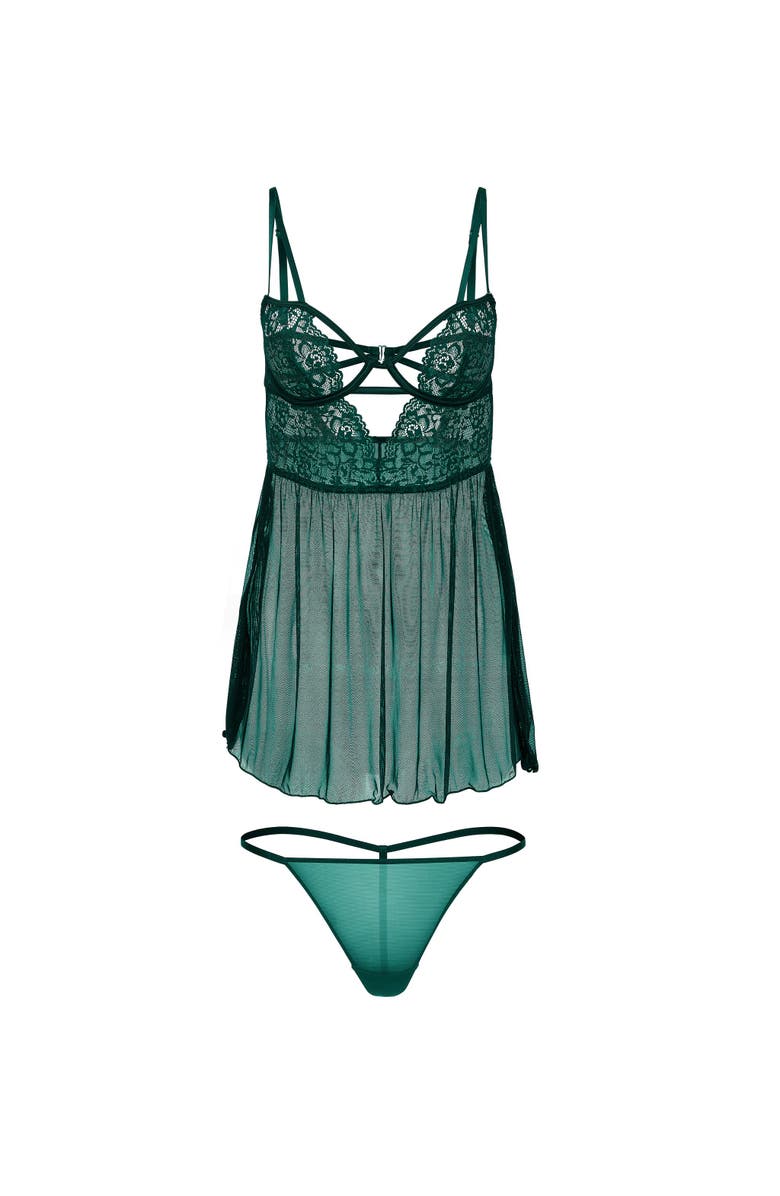 Adore Me Rae Unlined Babydoll & G-String Set Lingerie, Alternate, color, Medium Green