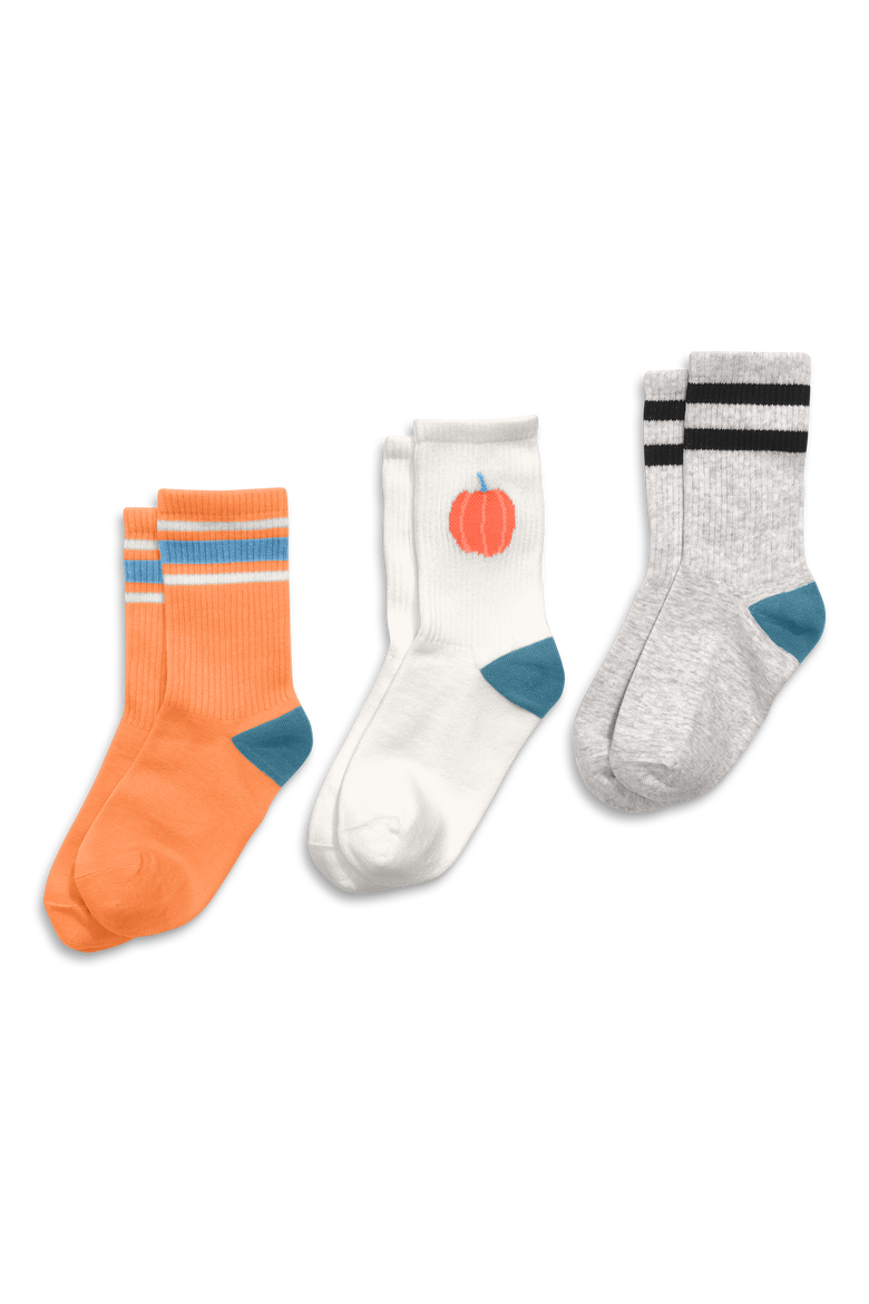Kids Athletic Sock 3-Pack In Halloween Mix, Alternate, color, Pumpkin Mix