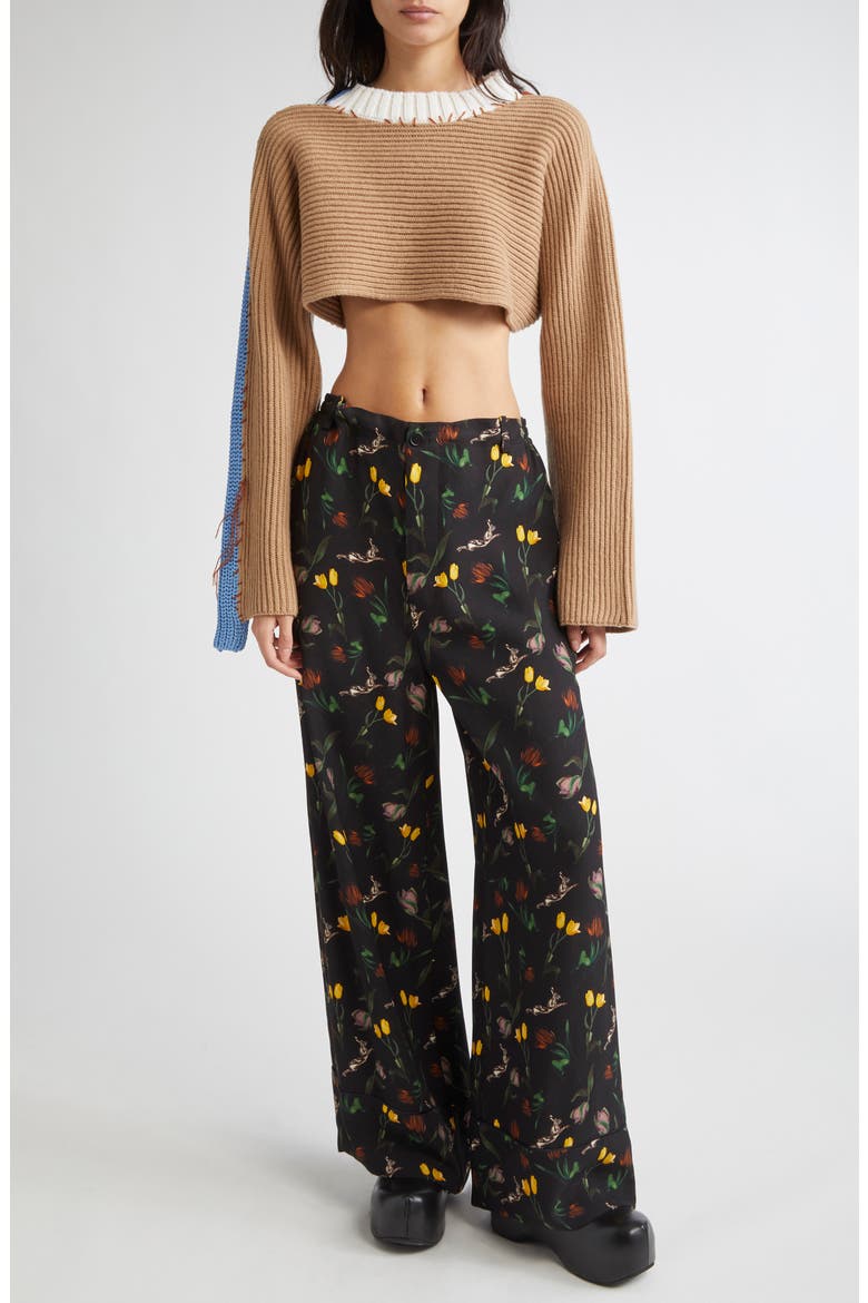 Patchwork Crewneck Crop Sweater, Alternate, color, DUNE