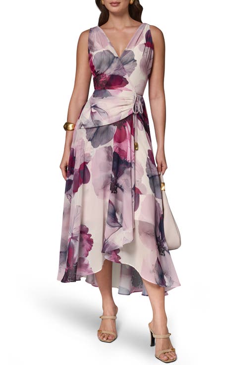 Chiffon Faux Wrap Midi Dress
