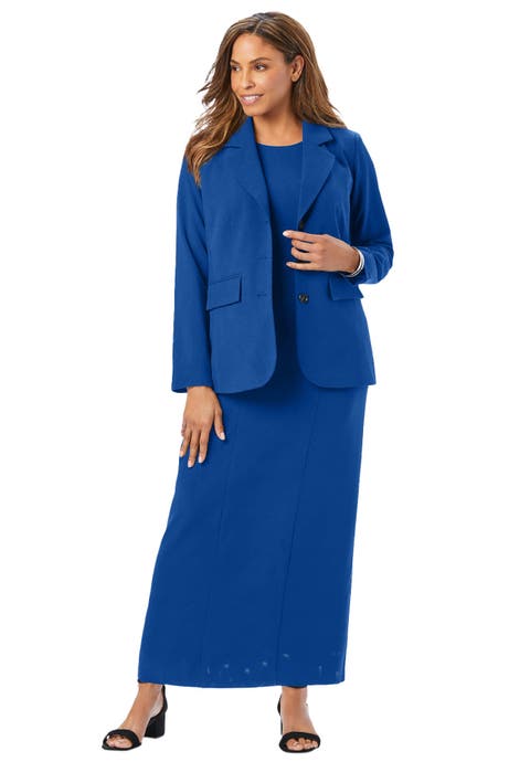 2-Piece Stretch Crepe Single-Breasted Maxi Jacket Dress (Plus Available)