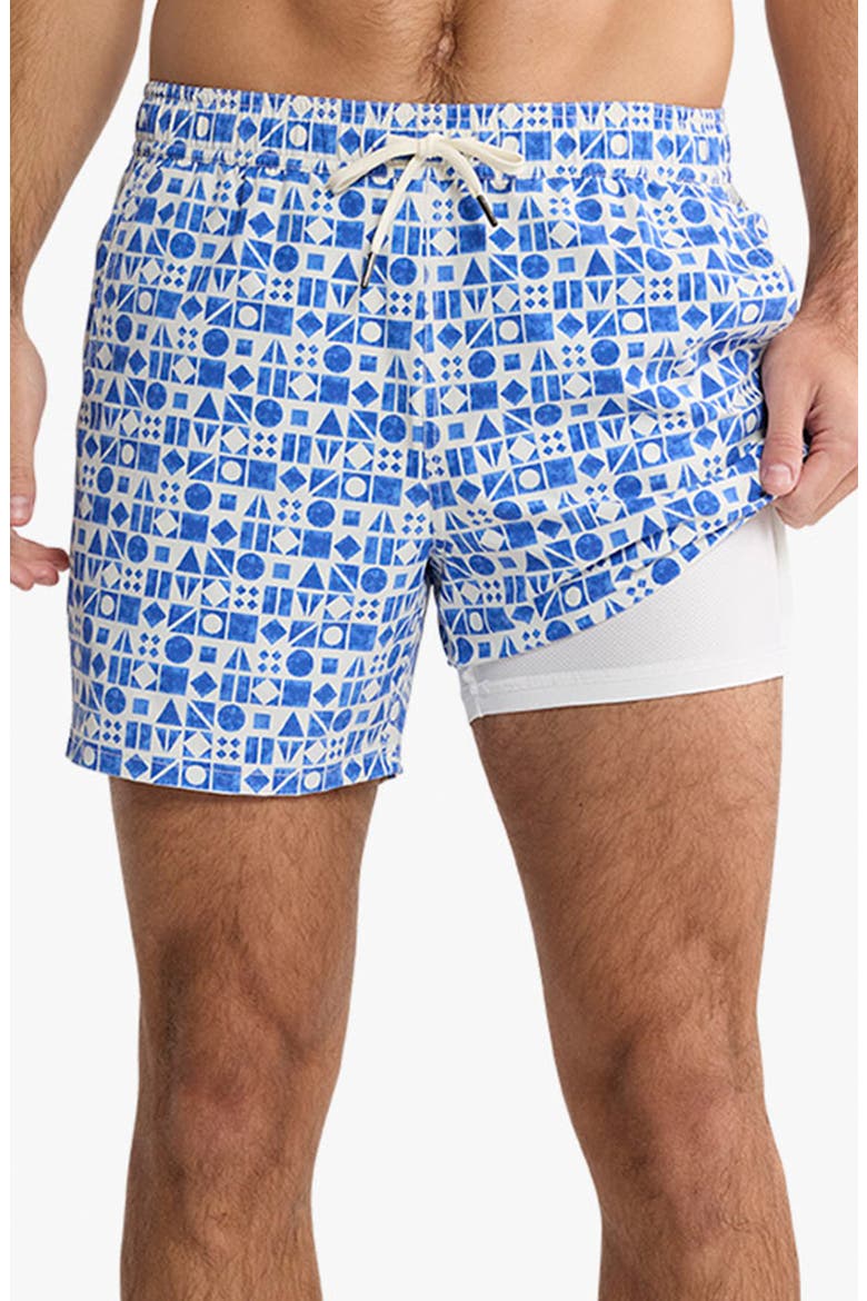 Bungalow Tile Print Water Repellent Swim Trunks, Alternate, color, AZURE GEO
