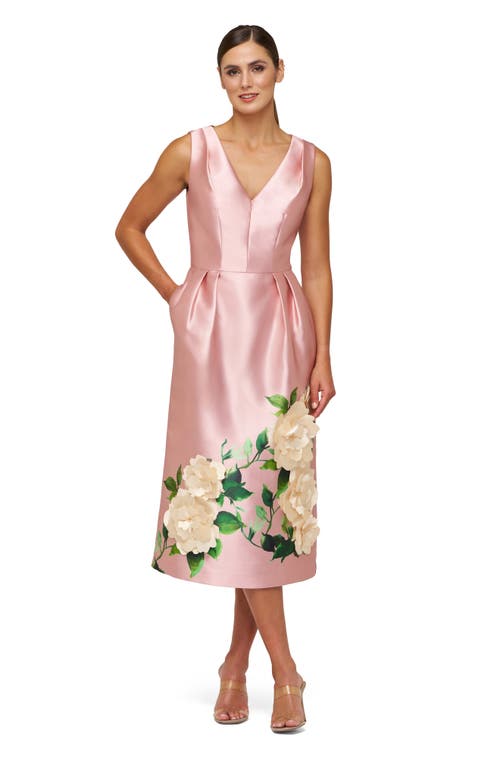 Kay Unger Briella Sleeveless Mikado Midi Dress In Pink
