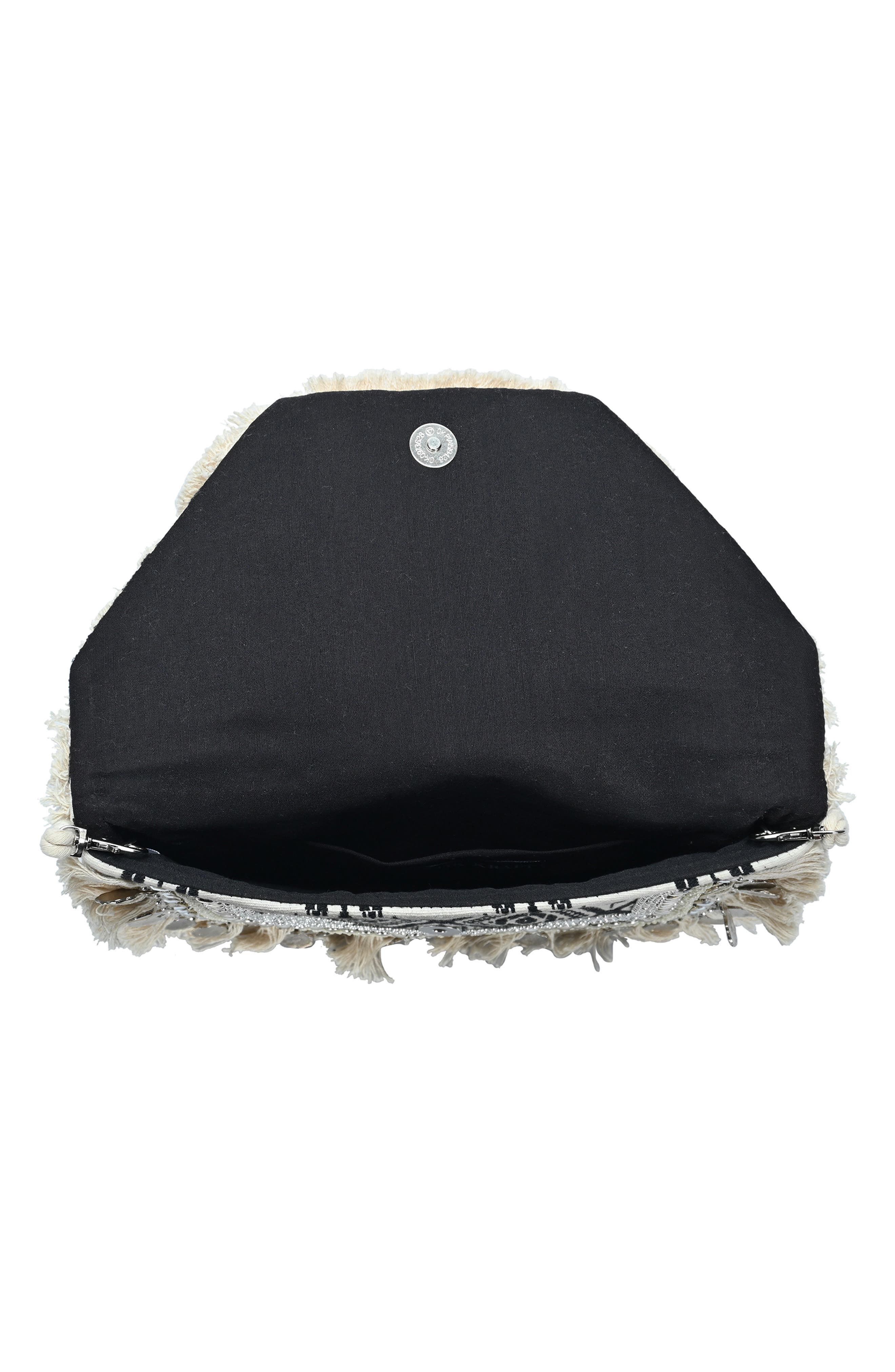 Fringe Ikat Print Canvas Clutch, Alternate, color, IVORY