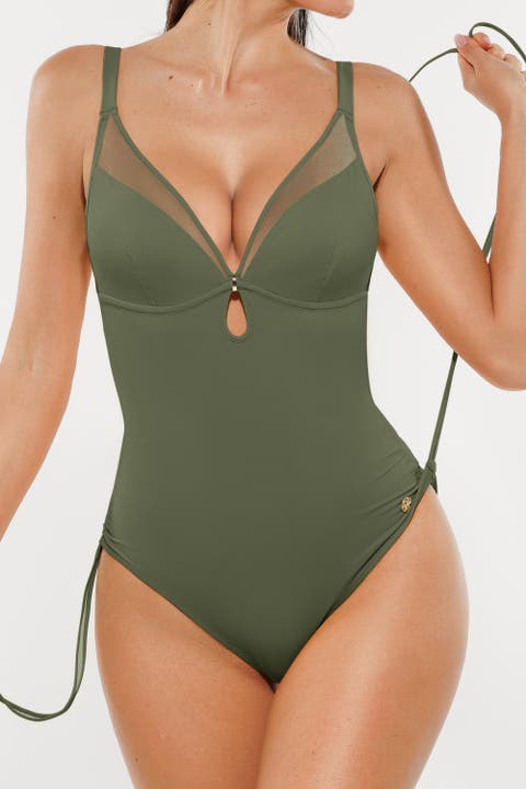 Mesh Inset Tie-Side Sculpting One-Piece Swimsuit