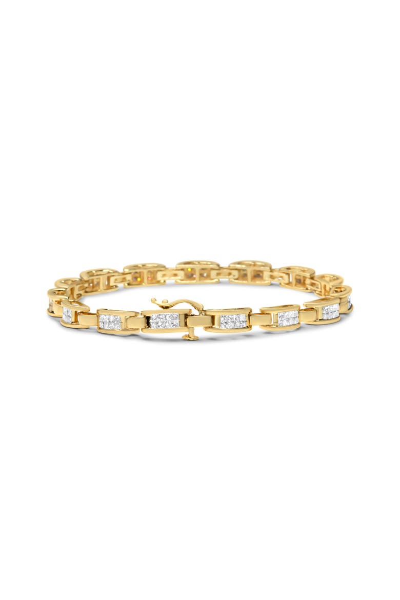 10K Yellow Gold 2.0 Ctw Invisible-Set Princess Diamond Rectangular Link Bracelet, Alternate, color, Yellow