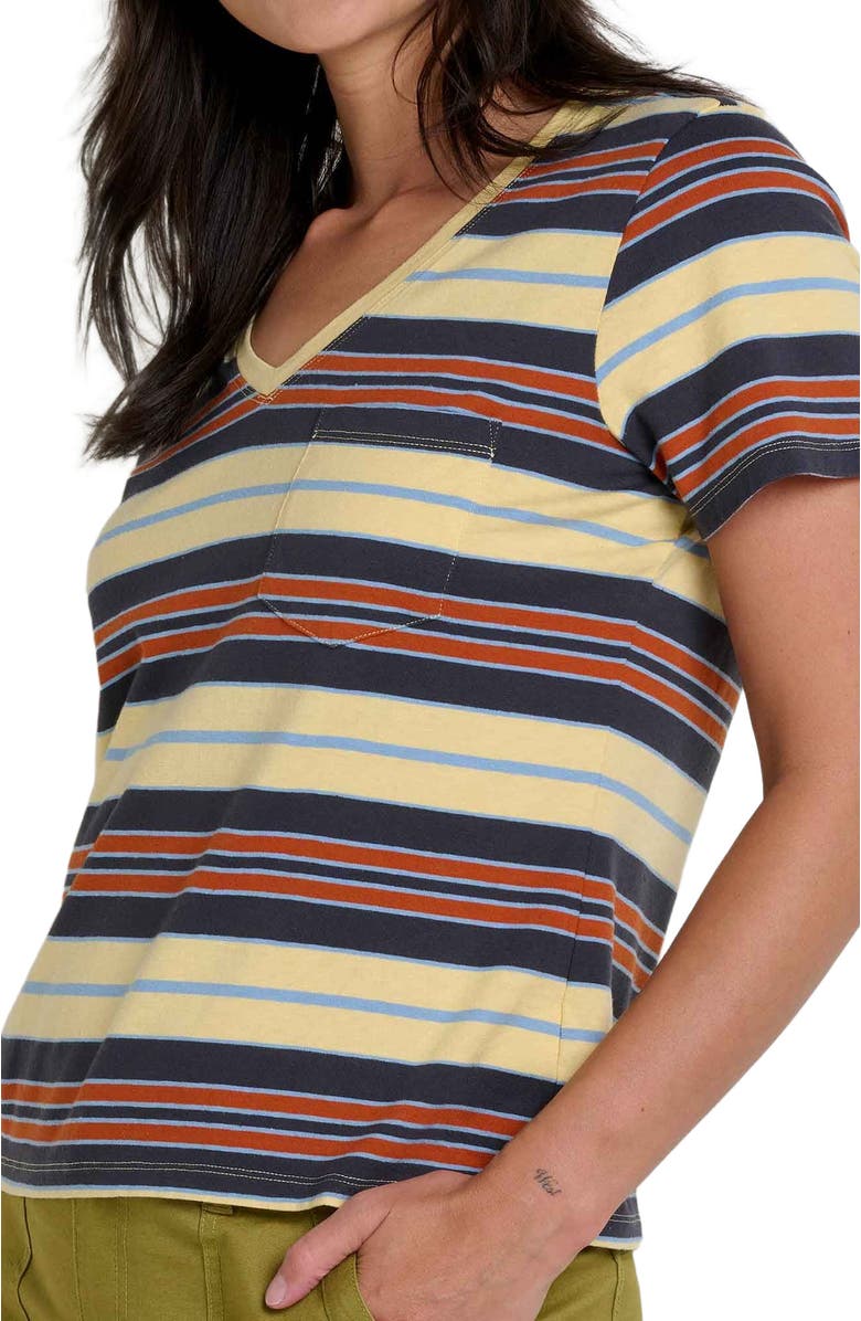 Toad & Co Women's Grom V-Neck Short Sleeve Shirt, Alternate, color, Straw Stripe