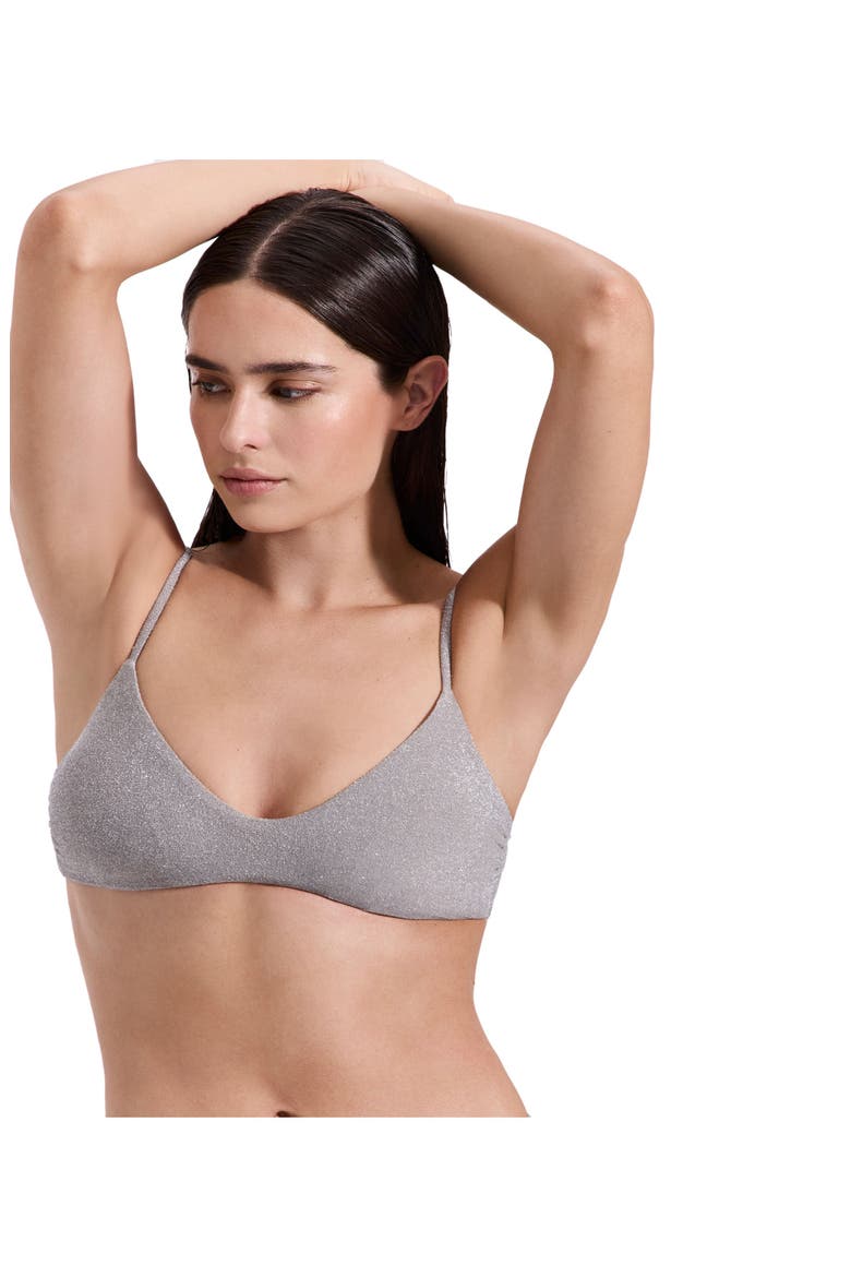 Luna Textured Shimmer Scoop Neck Bikini Top, Alternate, color, Silver-Brown