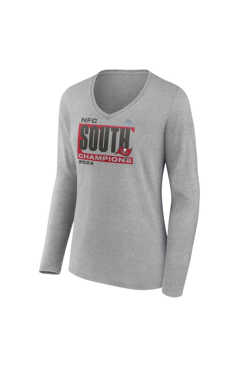 FANATICS Women's Fanatics Heather Gray Tampa Bay Buccaneers 2024 NFC South Division Champions Conquer Long Sleeve V-Neck T-Shirt, Alternate, color, 