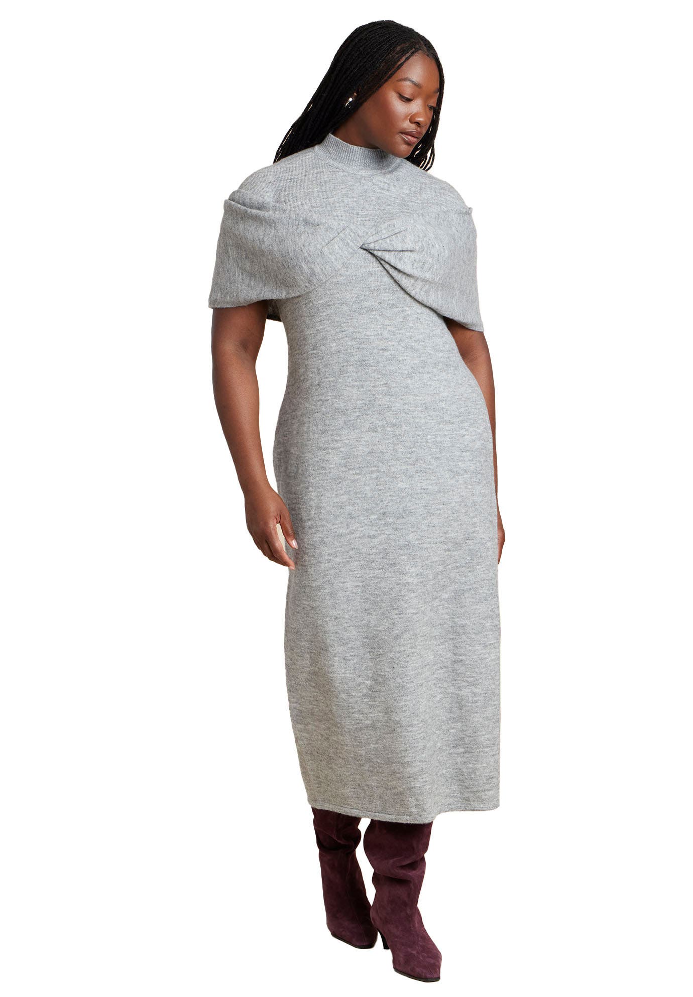 Twist Front Cape Sweater Dress