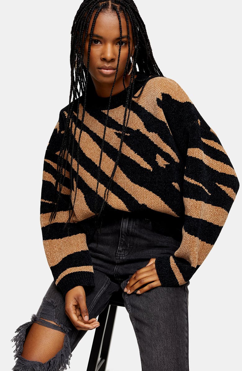 Topshop Abstract Stripe Chenille Sweater, Alternate, color, 