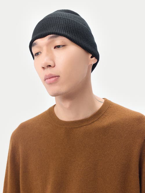 Gobi Mongolian Cashmere Cashmere Rib Knit Beanie In Black