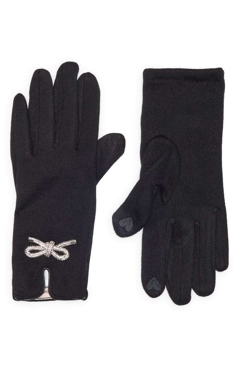 BCBG Embellished Bow Gloves, Main, color, Black