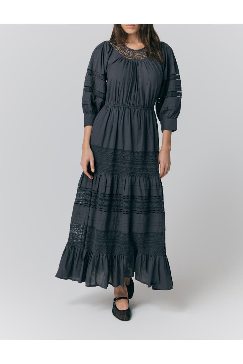 Leoni Lace Trim Cotton Midi Dress, Alternate, color, Charcoal