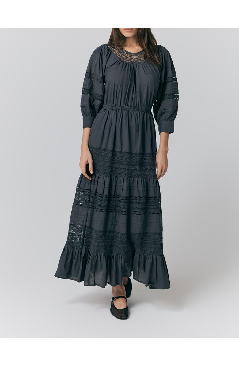 Ghost London Leoni Lace Trim Cotton Midi Dress, Alternate, color, Charcoal