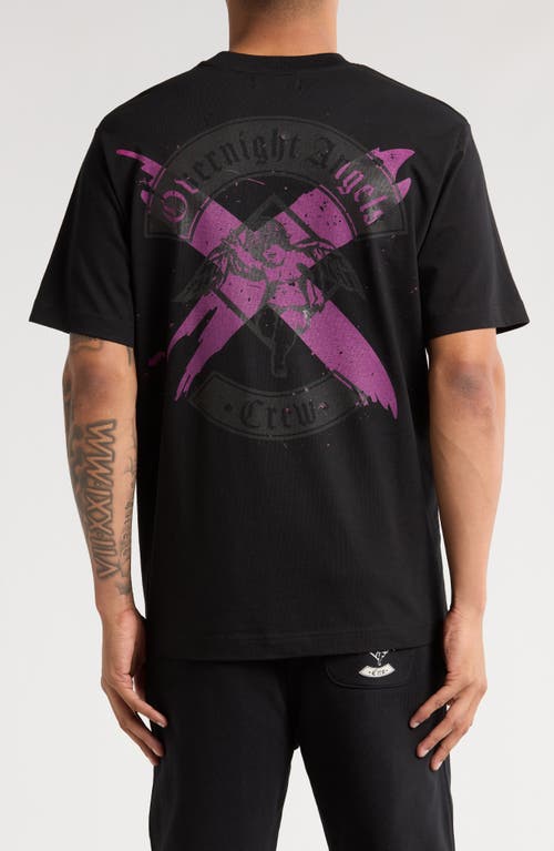 Overnight Angel Crew Pink X Logo Organic Cotton Graphic T-shirt In Black