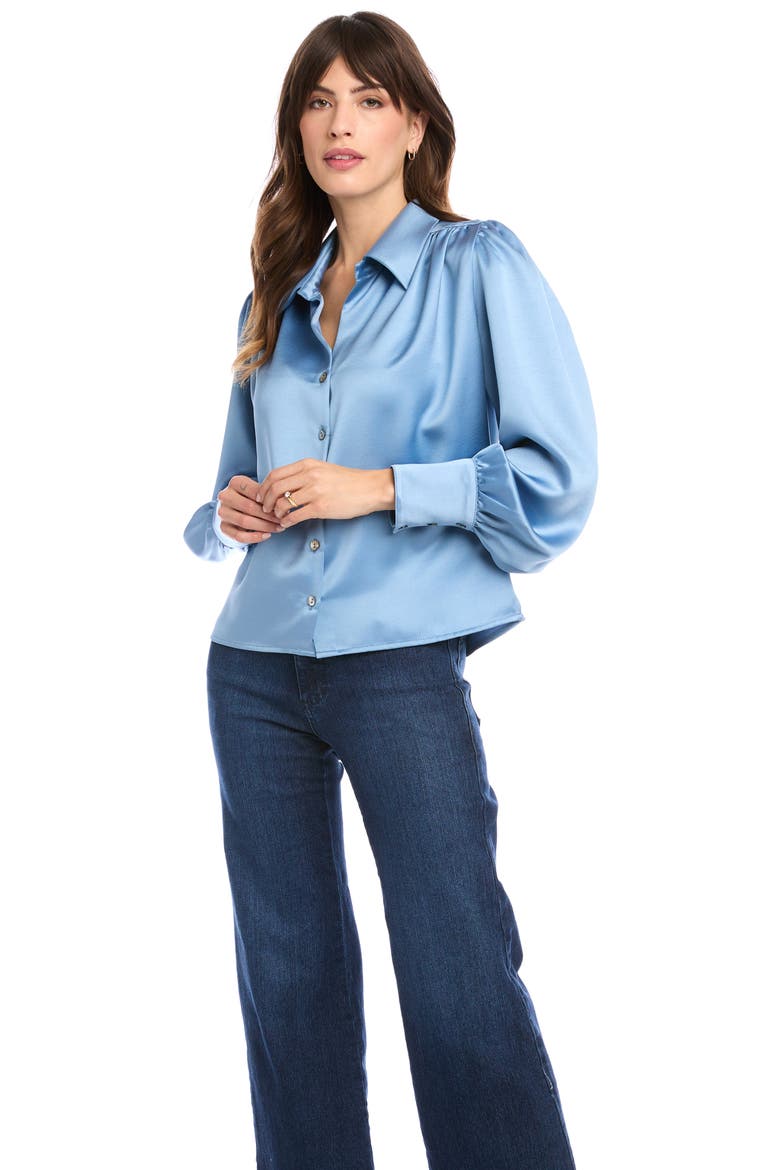 Blouson Satin Blouse, Alternate, color, DUSTY BLUE