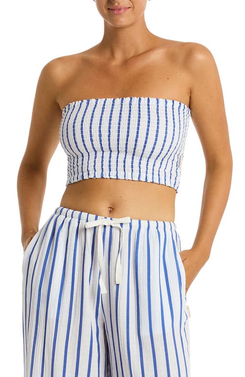 Sea Level Amalfi Beach Bandeau Cotton Cover-Up Crop Top in Blue  product