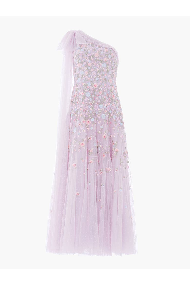 Sylvia Rose One-Shoulder Bow Ankle Gown, Alternate, color, Powder Lilac/Bright
