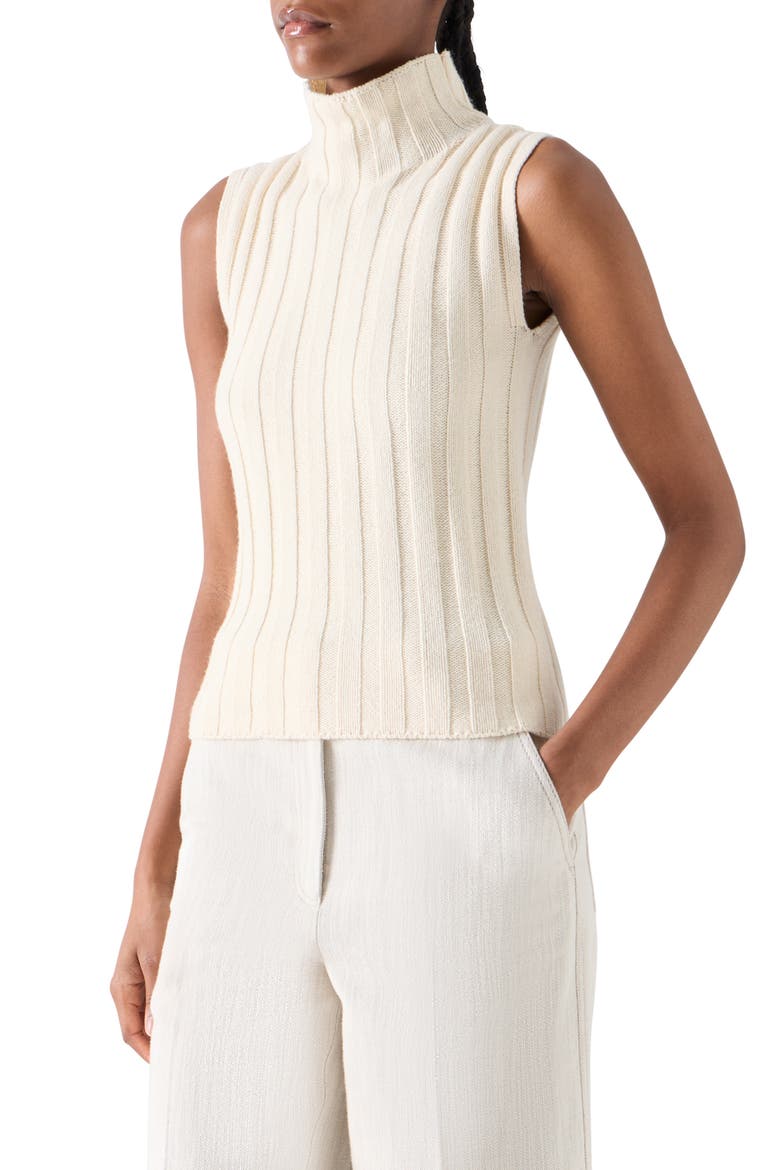Rib Mock Neck Wool, Yak Hair & Cashmere Sweater, Alternate, color, WINTER WHITE