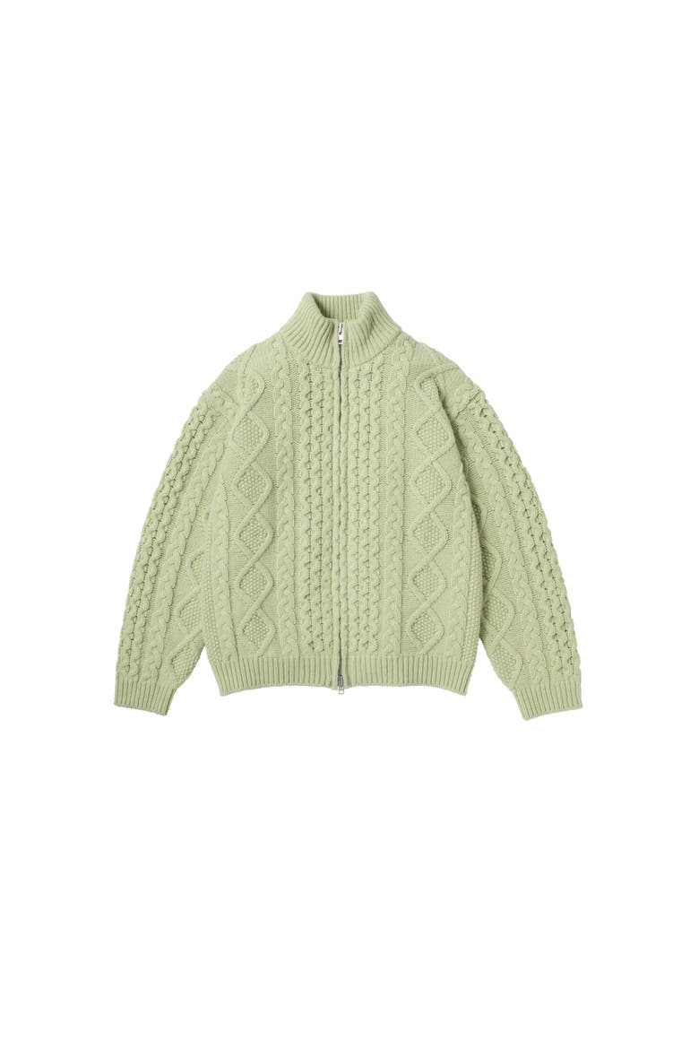 Cable Knit Zip Up, Main, color, Faded Lime