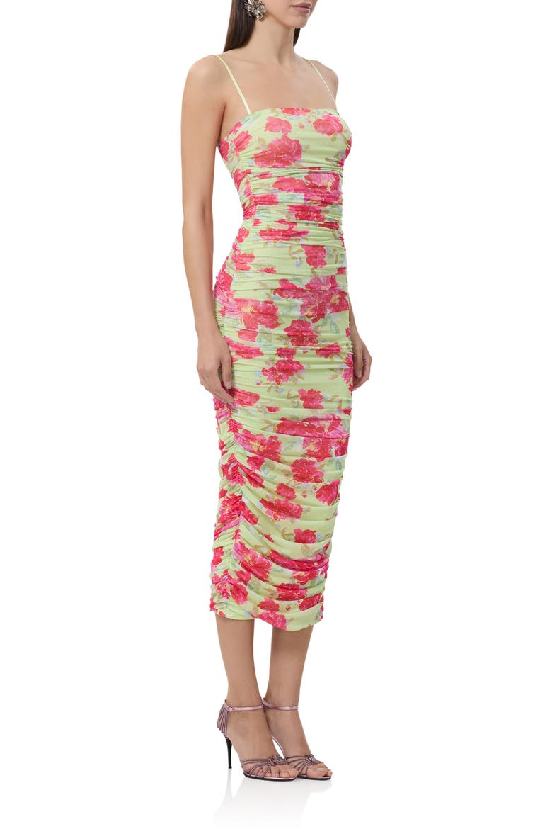 Hazel Ruched Mesh Midi Dress, Alternate, color, FLORAL DOT
