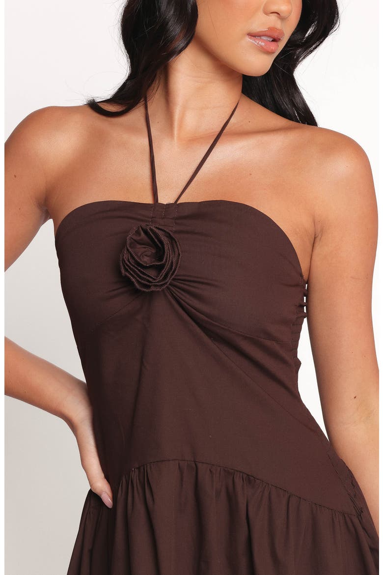 Soleila Rosette Tiered Halter Maxi Dress, Alternate, color, CHOCOLATE