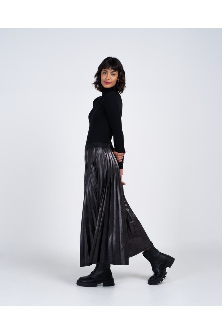 Metallic Full Pleated Skirt, Alternate, color, Charcoal Shimmer