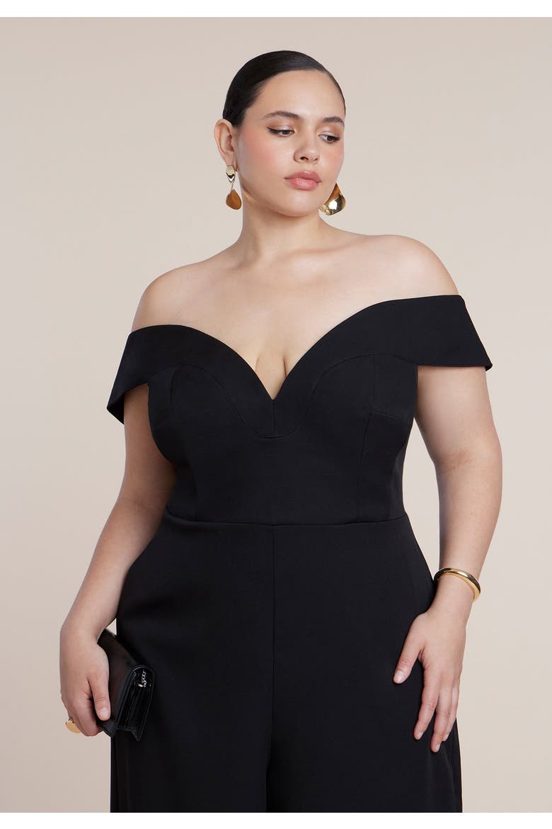 Off The Shoulder Structured Jumpsuit, Alternate, color, BLACK ONYX