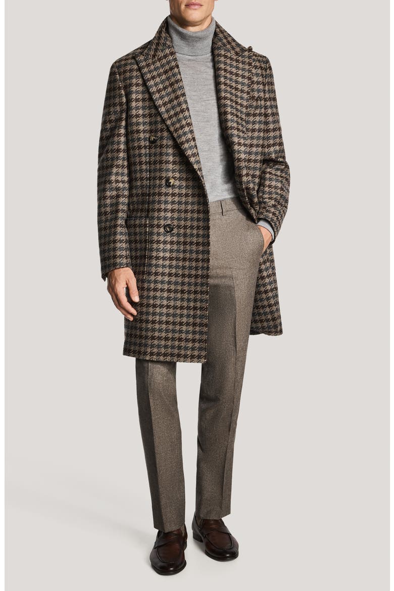 Titan Houndstooth Wool & Cashmere Harvard Overcoat, Alternate, color, BROWN