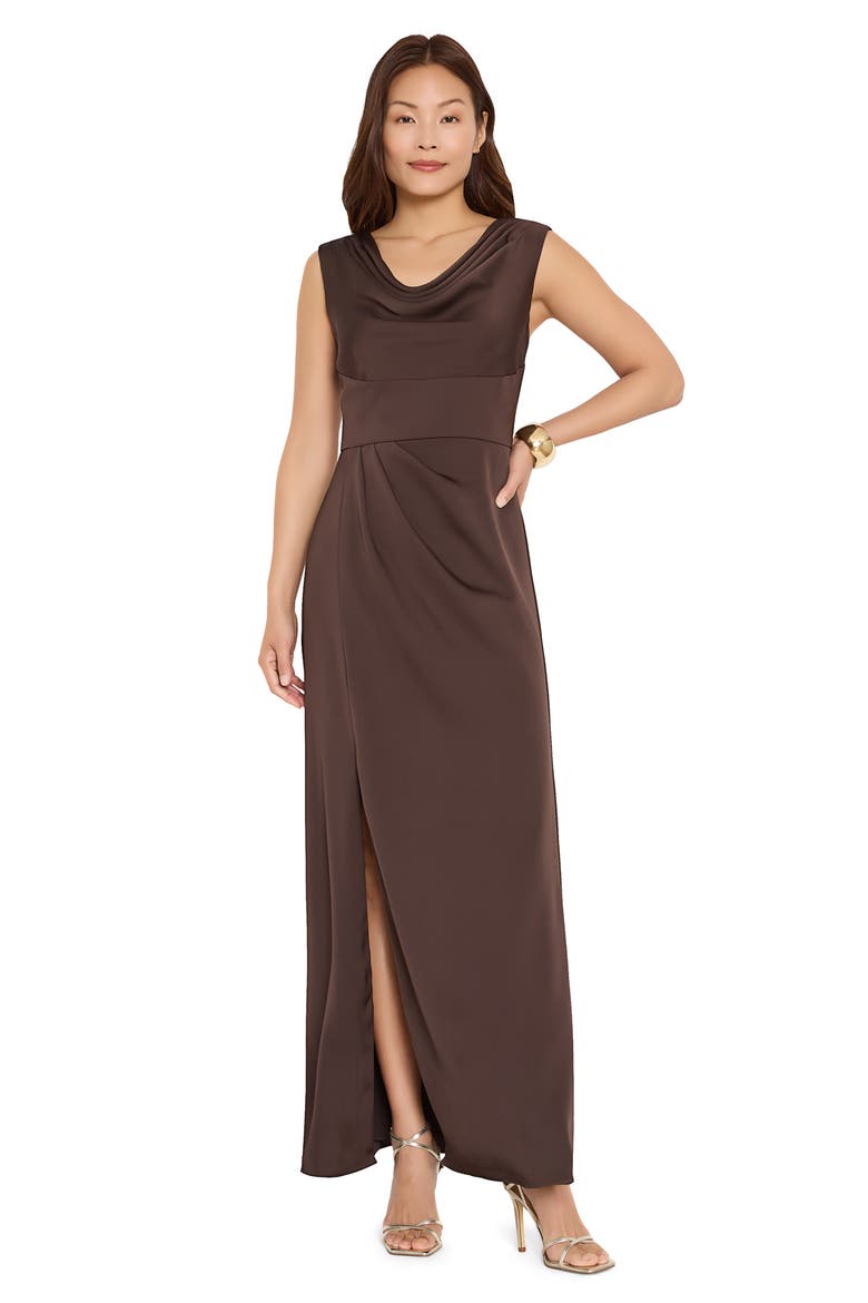 Cowl Neck Sleeveless Satin Gown, Alternate, color, CHOCOLATE