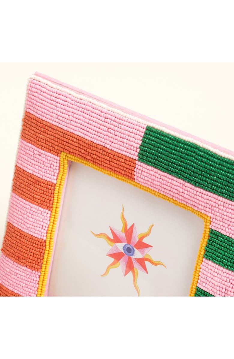 Zsa Zsa Zsu Dadri Round Decorative  Beaded Wood Frame 5X5 In, Alternate, color, Pink