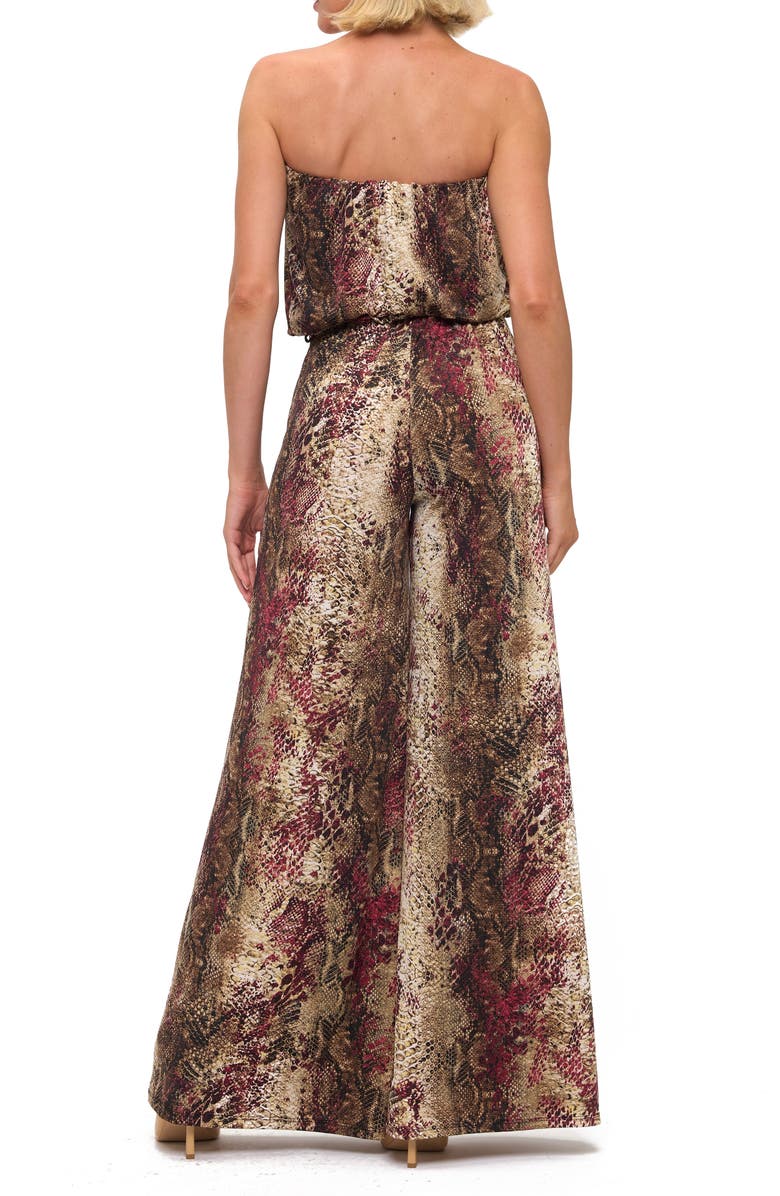 O.L. Snake Print Strapless Wide Leg Jumpsuit, Alternate, color, 