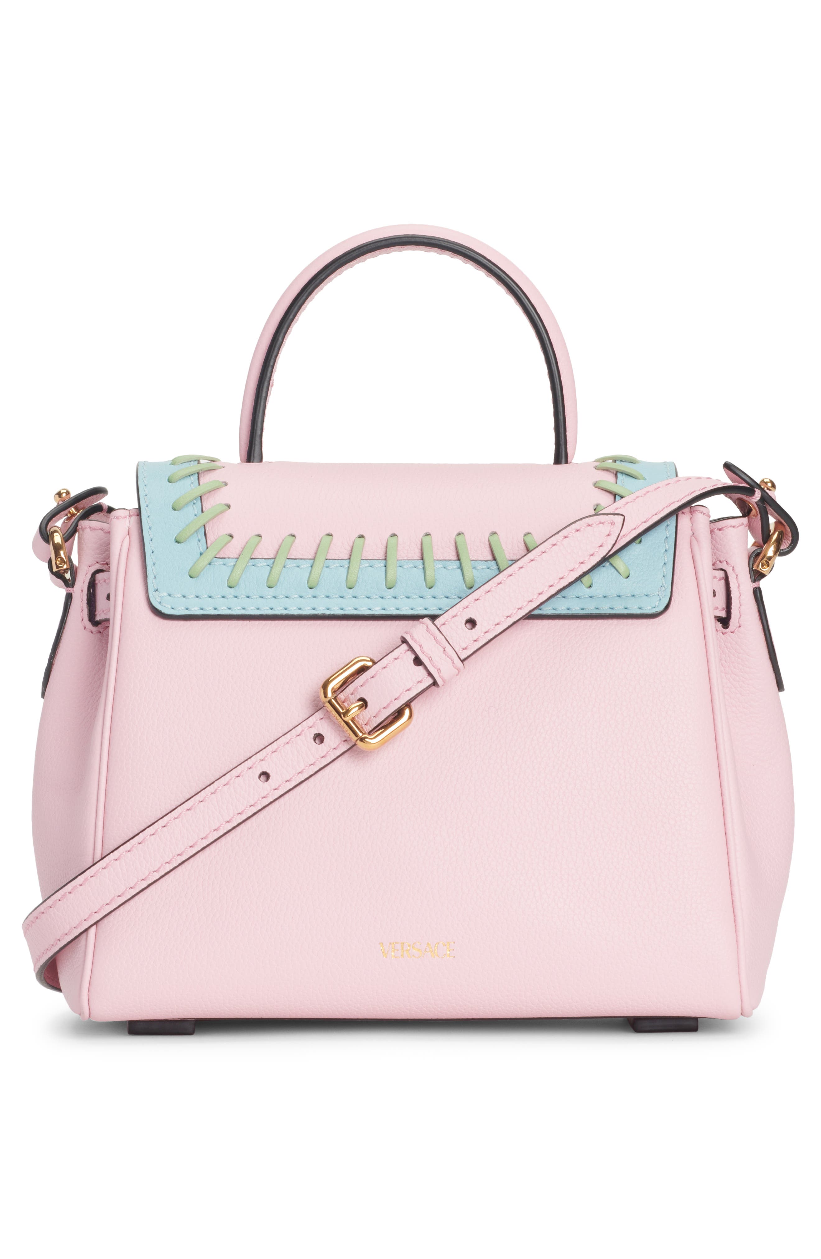 Versace La Medusa Two-Tone Whipstitch Leather Handbag, Alternate, color, 